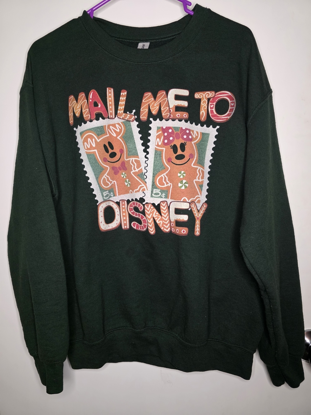 Deep Green Disney Christmas Gingerbread Stamps Crewneck Sweatshirt- Medium